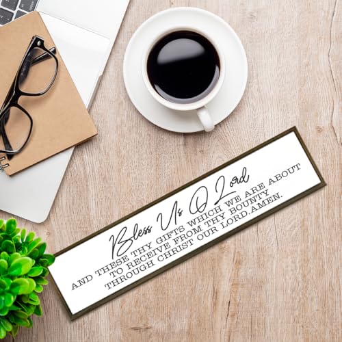 Rustic Farmhouse Kitchen Sign – 'Bless Us O Lord and These Thy Gifts' Wooden Prayer Wall or Table Decor for Dining Room, Religious Home Blessing Decor, Housewarming Gift