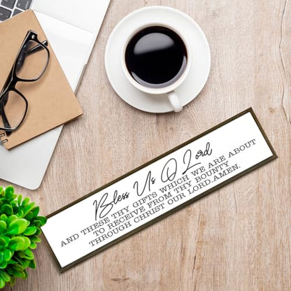 Rustic Farmhouse Kitchen Sign – 'Bless Us O Lord and These Thy Gifts' Wooden Prayer Wall or Table Decor for Dining Room, Religious Home Blessing Decor, Housewarming Gift