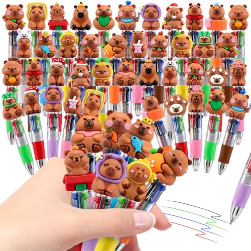 48 Pack Hydrochoerus hydrochaeris Pens 4-in-1 Multicolor Pens with Detachable Charms - Bulk Goodie Bag Fillers, Cute Party Favors for Kids, Classrooms & School Supplies - color: Hydrochoerus hydrochaeris Multicolor