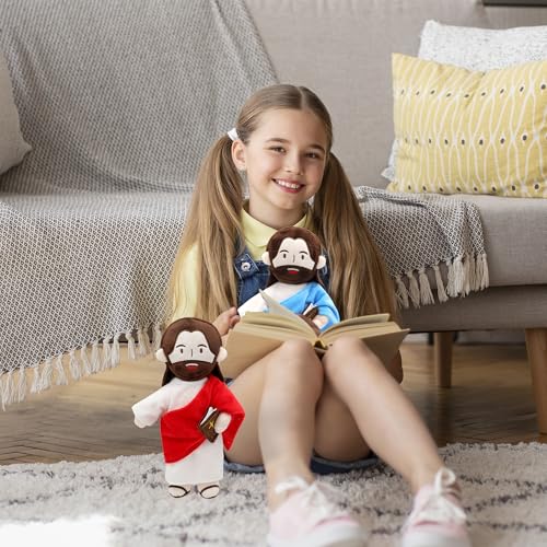 Yelakey Jesus Plush - 13.4“ Voice Jesus Plush Toy Speaking 20 Bible Verses and Singing 3 Bible Songs, Religious Stuffed Doll for Kids, Christian Easter Gift for Church and Sunday School - color: Blue