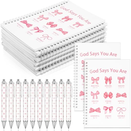 Resurhang 10 Set Christ Bow English Spiral Notebook Pen Set Bulk for Women - style: English