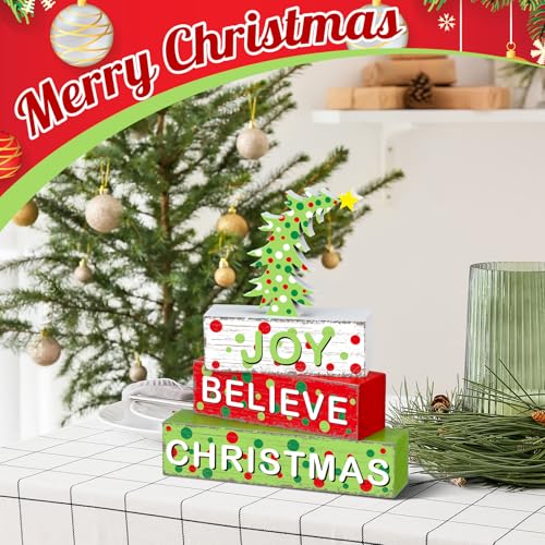 Geelin 4 Pcs Christmas Tree Green Wooden Table Blocks Tiered Tray Decor - style: Christmas Tree