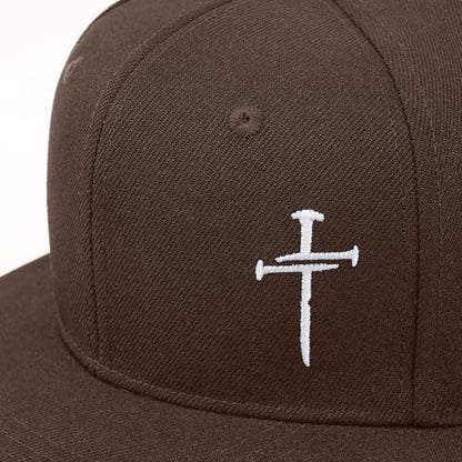 Christian Hats for Men Women - Cross Faith Flat Snapcback Hats - Religious Gifts for Thanksgiving Christmas - color: Brown/Cross White
