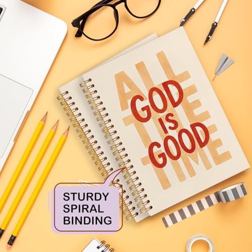 Yhtrg God Is Good Christian Spiral Hardcover Notebook, Cream and Burnt Orange Inspirational Writing Journal, Religious Faith Prayer Notebook for Bible Study Daily Journaling, 5.5x8.3 - color: Cream and Burnt