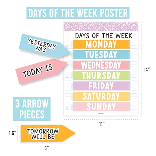 Classroom Calendar Set Bulletin Board Decorations, 98pc School Calendar Set - color: Pastel Composition