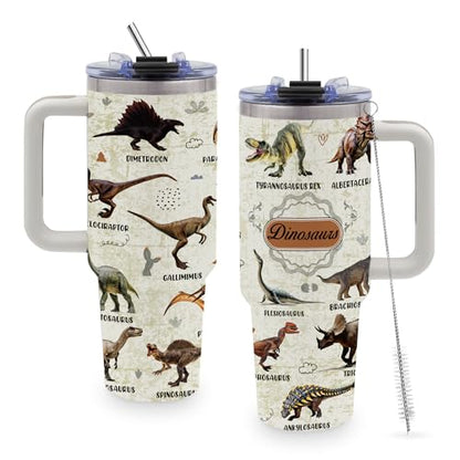 Gifts for Fathers, Dinosaur 40oz Tumbler with Handle - color: Dinosaur-White