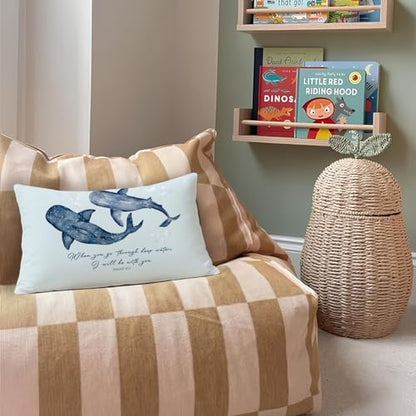 Blue Christian Whale Shark 12x20 Pillow Cover, Whale Shark Decor - color: 05-isaiah 43:2(white)