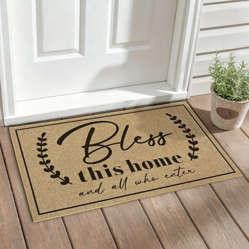 Christian Door Mat Welcome Mats for Front Door Outside Entrance 17"x30" - color: Bless This Home