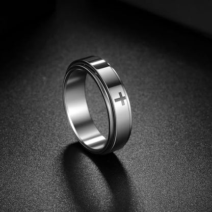 Mens Fidget Rings Anxiety Ring for Men 6mm 8mm Chain Spinner Ring Size 5-14 - color: Jet Silver