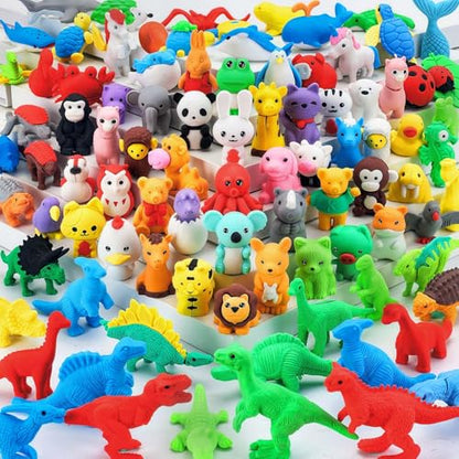 URSKYTOUS 91Pcs Animal Erasers Desk Pets for Kids,Classroom Prizes - style: 91Pcs