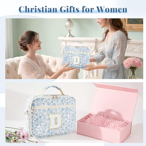 Personalized Initial Bible Cover Case for Women Bible Bag w/Study Supplies - color: Blue Flower, size: D