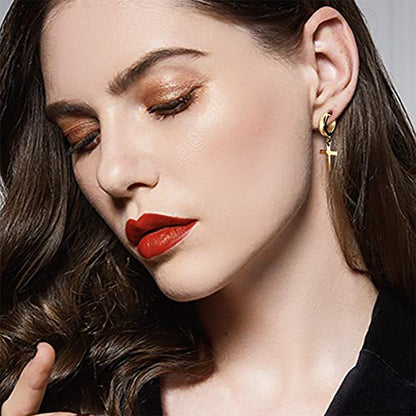 Men Women Stainless Steel Cross Earrings Set Dangle Hinged Earrings of Dangle Hinged Earrings Cross hoop Earrings - color: 3 Pairs Cross Earrings (Black+Silver+Gold) Scrub Small