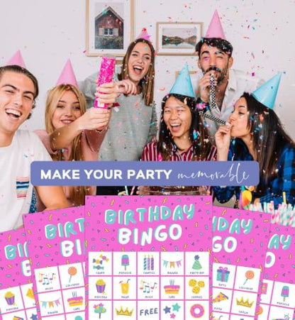 Markt Birthday Bingo Game for Kids Birthday Party Games, Kids Party Games Supplies - 23 Players - Pink - color: Birthday Bingo – Pink