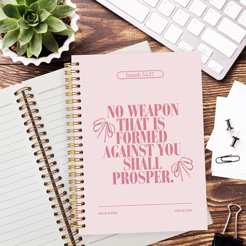 Preppy Christian Journaling Notebook, Isaiah 54:17 Bible Notebooks for Note Taking, Scripture Journals for Writing, Prayer Journal for Woman, Coquette Religious Spiral Notebook 5.5x8.3 Inch - color: 54:17