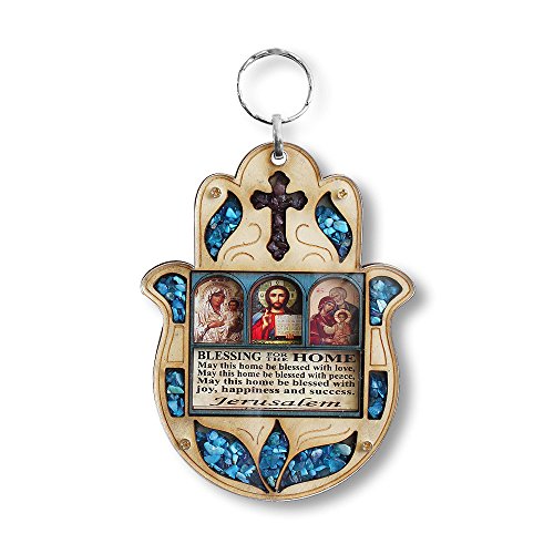 My Daily Styles Wooden Christian Cross Icon - Hamsa Blessing for Home Wall Decor with Simulated Turquoise