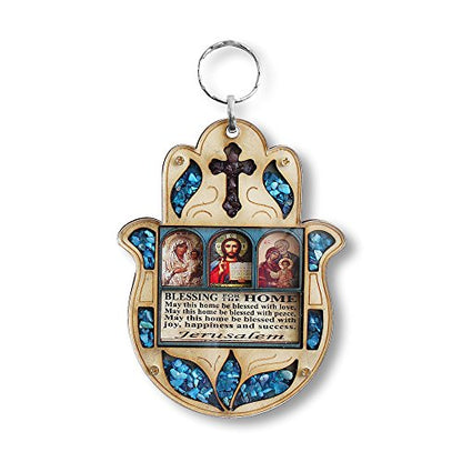 My Daily Styles Wooden Christian Cross Icon - Hamsa Blessing for Home Wall Decor with Simulated Turquoise