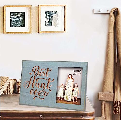 EXQUIDECA Best Aunt Ever Aqua Rustic Engraved Picture Frames 4x6 Inches - color: best aunt ever