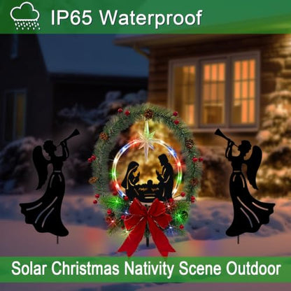 Solar Nativity Scene Outdoor,Nativity Set & Angel Christmas Garden Stakes - color: Black-Angel