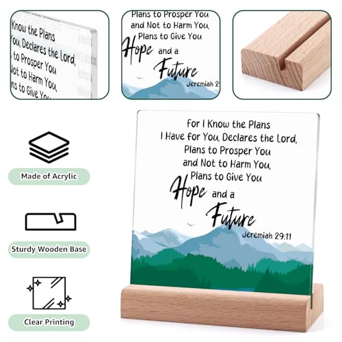 Christian Acrylic Plaque with Wooden Stand Inspirational Gifts Desk Decor Signs Religious Home Decor Encouragement Spiritual Gifts Faith Easter Christmas Bible Verse Prayers Gift for Friend Coworker