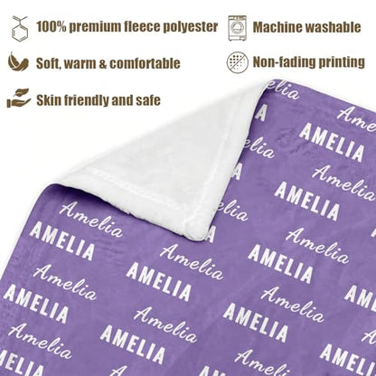 Ships Next Day, Personalized Baby Blanket with Name - Custom Newborn Hospital Swaddle Blanket, Super Soft Plush Flannel Baby Gift for Birth Announcement Shower Easter Gifts for Toddler Kids - color: Light Purple