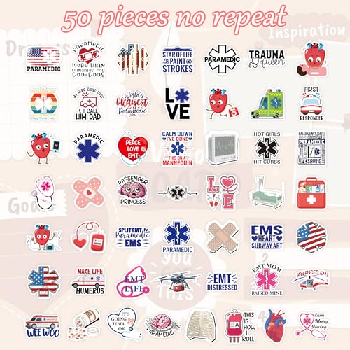 100 Pcs EMT & Paramedic Vinyl Stickers - color: Emt Theme