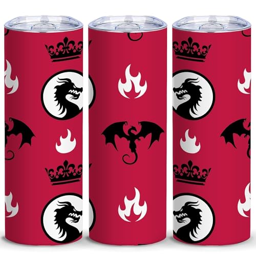 20oz Red Fire Dragon Crown Fantasy Stainless Steel Tumbler with Lid,1 Pcs - color: Dragon and Lion