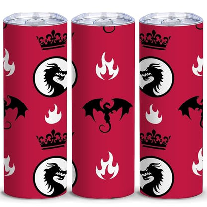 20oz Red Fire Dragon Crown Fantasy Stainless Steel Tumbler with Lid,1 Pcs - color: Dragon and Lion