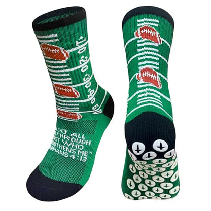 Christian Soccer Socks-Moisture-Wicking, Faith Prayer Football Anti-Slip Grip Cross Symbol&Bible Verse Youth 6-13 - color: Green