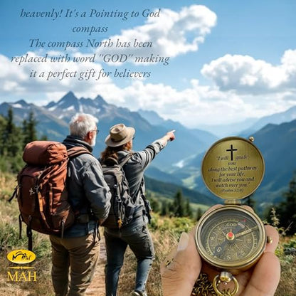 Handmade Religious Brass Compass Gift with Engraved & Embossed Faith Messages – Inspirational Christian Religious Gift Keepsake for Baptism, Confirmation, Christening, First Communion or Christmas - style: God is with You – Edition 1