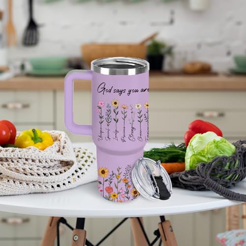 Christian Gifts for Women 40oz Tumbler - Insulated Travel Mug with Handle (God Says You Are1, 40 Ounces) - color: God Says You Are1