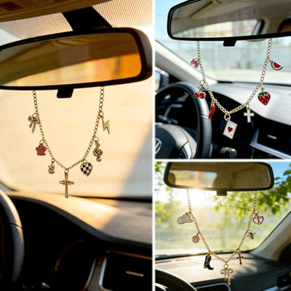 Car Rearview Mirror Charm Gold Hanging Cross Cowboy Hat Poker A Ornament - color: Cowboy - Gold