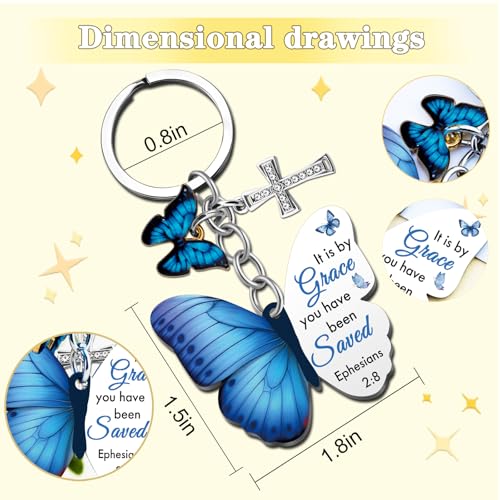 Butterfly Christian Keychain Women Cross Bible Verse Keychain Butterfly Purse Charm Inspirational Religious Gifts - color: Blue