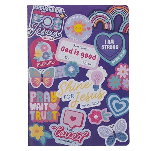Journal w/Motivational Saying Shine for Jesus, Large Hardcover Notebook, Sticker Design, Purple