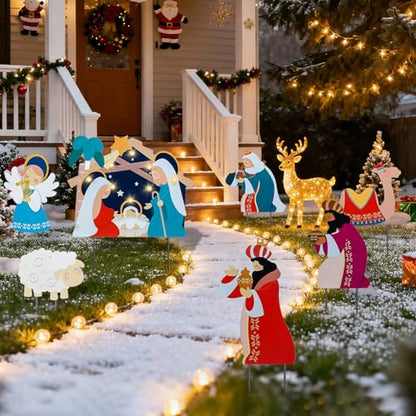 Bshine Christmas Outdoor Decor Stake, Nativity Metal Yard Sign, 7 Pack - size: 14.5" Nativity
