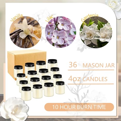 ACITHGL 36 Pcs 4oz Mini Mason Jar Candles Small Scented Candles Bulk Aromatherapy Ideal Souvenir Favors for Wedding Birthday Party (Vanilla, Lilac, Gardenia, Black) - color: Black, style: Vanilla, Lilac, Gardenia