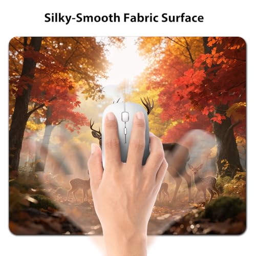 Whitetail Deer Family Autumn Forest Mouse Pad, Hunting Season Desk Mat - color: Custom Designs Art 041