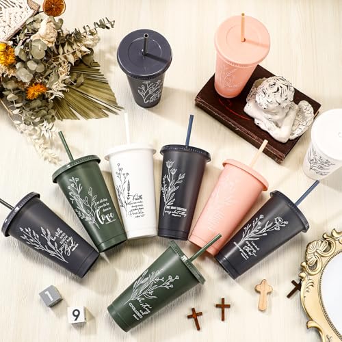10 Pcs Christian Cup with Lids and Straws 24oz, Boho Colors - color: Boho Colors