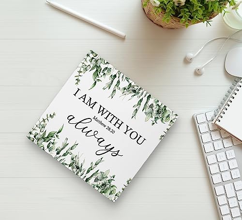 KU-DaYi Christian Scripture Matthew 28:10 I am with You Always Watercolor Eucalyptus Leaves Wood Box Sign Rustic Farmhouse Style Wood Block Plaque Decor for Home Church Wall Desk Shelf Decoration - color: white