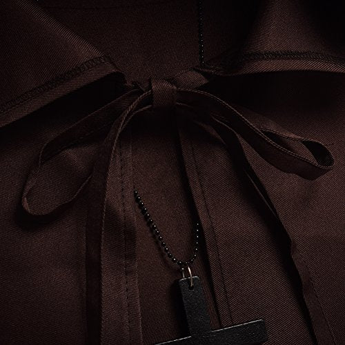 BLESSUME Friar Hooded Robe Monk Renaissance Priest Halloween Medieval Role Play Costume - color: Brown Cowl Hat+robe+ Waist Rope+necklace, size: Medium