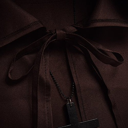 BLESSUME Friar Hooded Robe Monk Renaissance Priest Halloween Medieval Role Play Costume - color: Brown Cowl Hat+robe+ Waist Rope+necklace, size: Medium