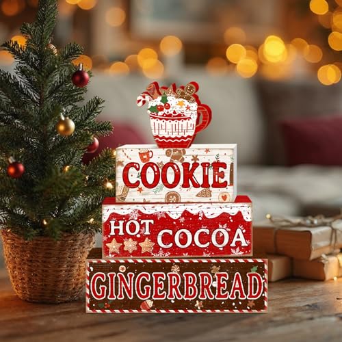 Britimes Tiered Tray Decor Set, 4 Pack, Wooden Sign, Christmas Gingerbread - style: Gingerbread Christmas
