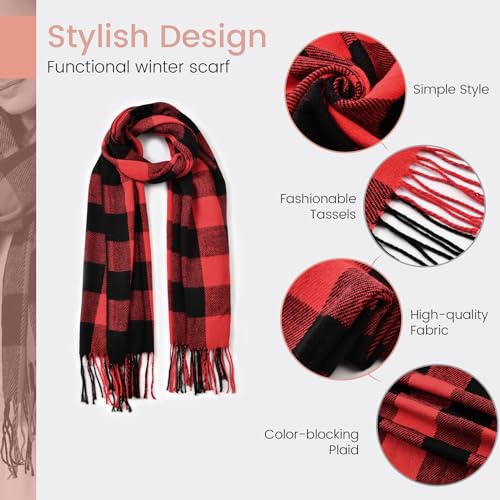 Clothirily Womens Winter Scarf, Oversized Long Blanket Plaid Shawl Wrap - color: Red Black Plaid