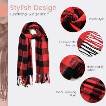 Clothirily Womens Winter Scarf, Oversized Long Blanket Plaid Shawl Wrap - color: Red Black Plaid
