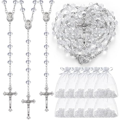 ROCEEI 12/24 Set Catholic Rosary Beads Necklace Bulk - color: Transparent