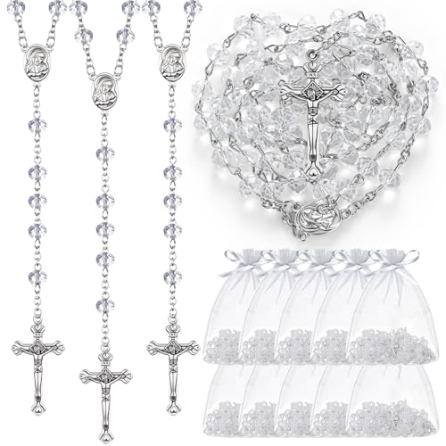 ROCEEI 12/24 Set Catholic Rosary Beads Necklace Bulk - color: Transparent
