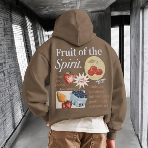Christian Hoodies for Men Fruit of The Spirit Hoodie Jesus Religious Faith Bible Verse Sweatshirt Graphic Pullover - color: Coffee, size: XX-Large