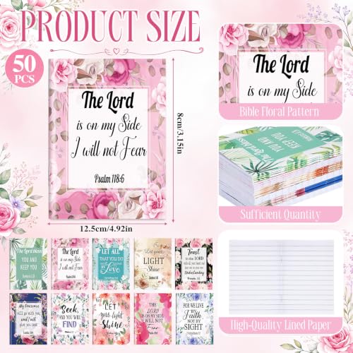 Eaasty Bible Floral Mini Notebooks Bulk Include 50 Floral Mini Notebooks for Office Birthday Wedding Baptism Sunday Church Supplies(100 Pcs, Bible) - style: Bible