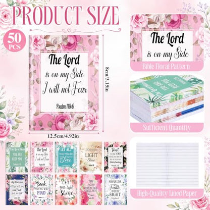 Eaasty Bible Floral Mini Notebooks Bulk Include 50 Floral Mini Notebooks for Office Birthday Wedding Baptism Sunday Church Supplies(100 Pcs, Bible) - style: Bible