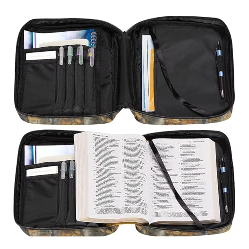 Suobstales Bear Hunting Camo Print Bible Covers for Women Men Lightweight Bible Accessories with Handle and Zippered Pocket Bible Tote Bag for Kids - color: Bear Hunting Camo