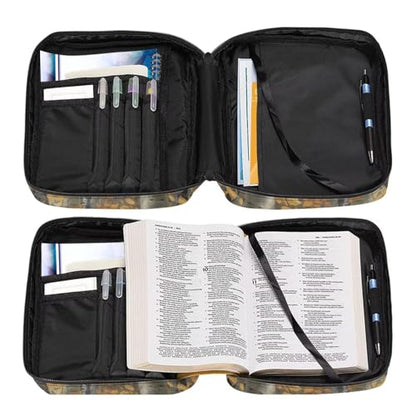 Suobstales Bear Hunting Camo Print Bible Covers for Women Men Lightweight Bible Accessories with Handle and Zippered Pocket Bible Tote Bag for Kids - color: Bear Hunting Camo